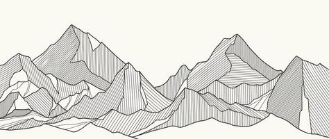 montaña mano dibujado antecedentes . mínimo paisaje Arte con línea arte, contorneado resumen Arte fondo de pantalla ilustración para huellas dactilares, decoración, interior decoración, pared letras, lona huellas dactilares. vector