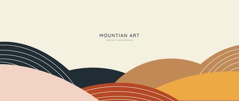 montaña mínimo antecedentes . resumen paisaje colinas con tierra tono, línea Arte. naturaleza ver ilustración diseño para hogar decoración, fondo de pantalla, huellas dactilares, bandera, interior decoración. vector