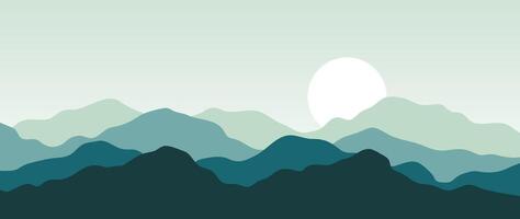 Mountain minimal background . Abstract landscape hills with green color, sun, moon. Nature view illustration design for home decor, wallpaper, prints, banner, interior decor. vector