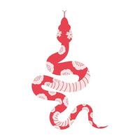 Chinese New Year snake character . Zodiac sign year of the snake with cherry blossom flower pattern on snake red color. Illustration design of background, card, sticker, calendar. vector