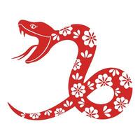 Chinese New Year snake character . Zodiac sign year of the snake with cherry blossom flower pattern on snake red color. Illustration design of background, card, sticker, calendar. vector