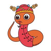 linda gracioso serpientes personaje . chino nuevo año símbolo, contento serpiente personaje mascota en chino traje, sombrero. año de el serpiente ilustración para saludo tarjeta, pegatina, calendario, antecedentes. vector