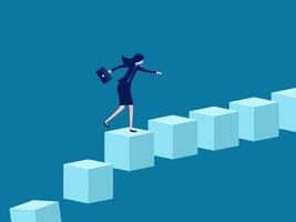 Career success, leadership. Businesswoman walking across the block vector