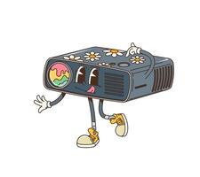 Cartoon retro groovy film projector character vector