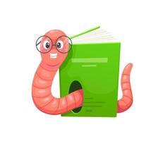 Funny bookworm character makes a hole in book vector