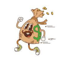 Cartoon Western money bag groovy character vector