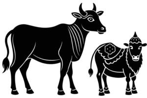 Sacrificial animals for Eid-ul-Azha Illustration Silhouetted on white background vector