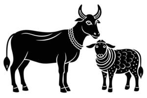 Sacrificial animals for Eid-ul-Azha Illustration Silhouetted on white background vector