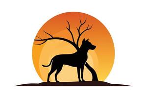 dog Silhouette on Sunset Branch Illustration vector