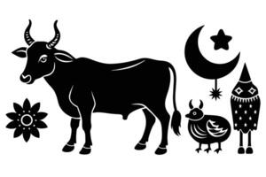 Sacrificial animals for Eid-ul-Azha Illustration Silhouetted on white background vector