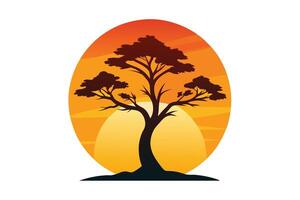 Dynamic Sunset Tree Icon Minimalist Illustration vector