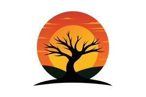 Dynamic Sunset Tree Icon Minimalist Illustration vector