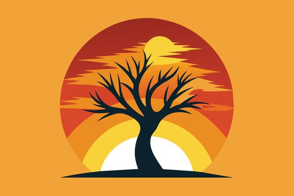 Dynamic Sunset Tree Icon Minimalist Illustration