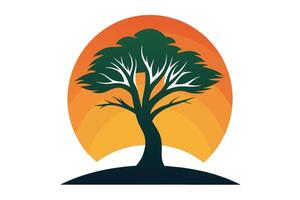 dinámica puesta de sol árbol icono minimalista ilustración vector