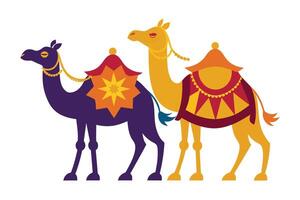 Sacrificial Camel animals for Eid-ul-Azha illustration on white background vector