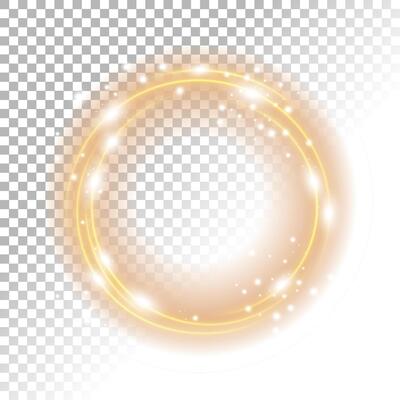 Round Gold Shiny Frame with Light Bursts on A White Pattern