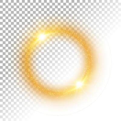 Round Gold Shiny Frame with Light Bursts on A White Pattern