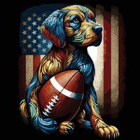 A Dog Sitting and Holding an American Football Comic Style vector