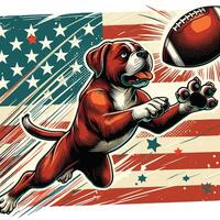 un buldog saltando a captura un americano fútbol americano vector