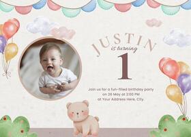 Brown One Year Old Party Invitation template