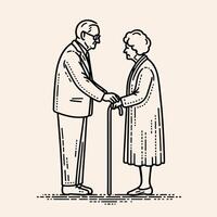 Elderly Men and Women Standing and Holding Hands Vintage Engraved Style vector