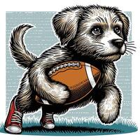 A Cute Dog Playing American Football Vintage Engraved Style vector