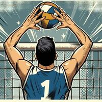 A Player Boosting a Beach Volleyball Infront of The Net Vintage Engraved vector