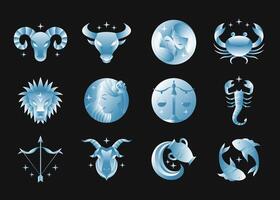 Zodiac signs set. Collection of monochrome gradient horoscope symbols vector