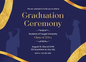blue gold elegant graduation invitation template