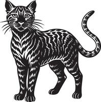 Tribal Cat. Black and White Illustration. vector