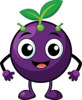 Purple plum fruit cartoon character isolated on white background illustration. vector