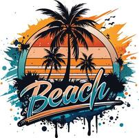 tropical playa con palma arboles y grunge fondo, ilustración vector