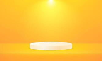 Yellow studio room background. White cylinder pedestal podium. Abstract studio room platform design. Empty room with light effect. stand for products. vector