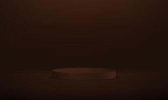 Dark brown cylinder pedestal podium. Abstract studio room platform design. Use for product display presentation, cosmetic display mockup, showcase, media banner, etc. vector