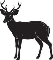 Deer - Black and White Illustration, Isolated On White Background vector