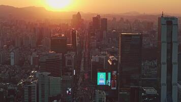Seoul, South Korea - January 24, 2024. Evening light sunset Seoul South Korea modern country. South Korea advanced architecture and high life quality converge South Korea spirit visible in Seoul video