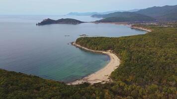 A small island in the ocean surrounded by trees, water and natural landscape video