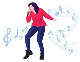 Girl singing song - Musical rock band illustration vector
