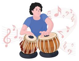 Boy playing Tabla - Musical rock band illustration vector