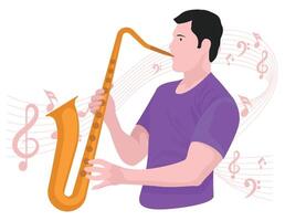 Boy playing Saxophone - Musical rock band illustration vector