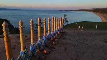 Aerial. The pillars of the serge are a sacred place for the people of Baikal video