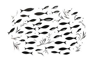 School of fish, A group of silhouette fish swim and Marine life illustration,Tattoo,fishes. vector