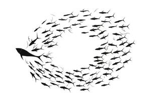 School of fish, A group of silhouette fish swim and Marine life illustration,Tattoo,fishes. vector