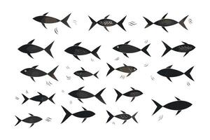 colegio de pez, un grupo de silueta pescado nadar y marina vida Ilustración, tatuaje, peces. vector
