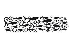 School of fish, A group of silhouette fish swim and Marine life illustration,Tattoo,fishes. vector