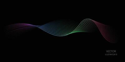 Flowing dot particles wave pattern blue and green gradient light isolated on a black background, concept of AI technology, science, and music. vector