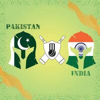 Pakistan vs India Cricket Match concept with flag and Knight Helmet. Creative illustration of participant countries flags with gradient background. Pakistan vs India Cricket Match Social Media Post. vector