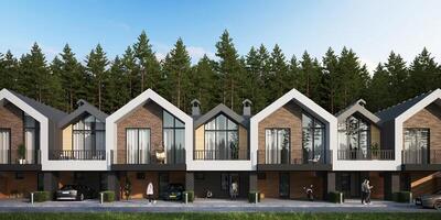 3d render of modern private townhouses in the city photo