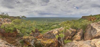 Panoramic view of the surrounding countryside from the Waterberg plateau in Namibia during the day photo