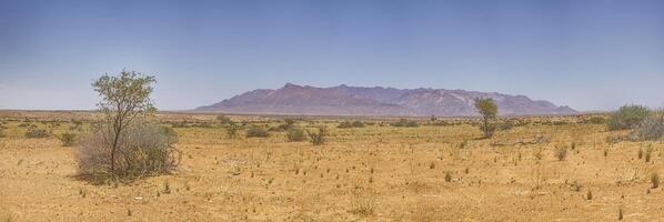 Panorama over the Namibian desert landscape near Twyfelfontein during the day photo